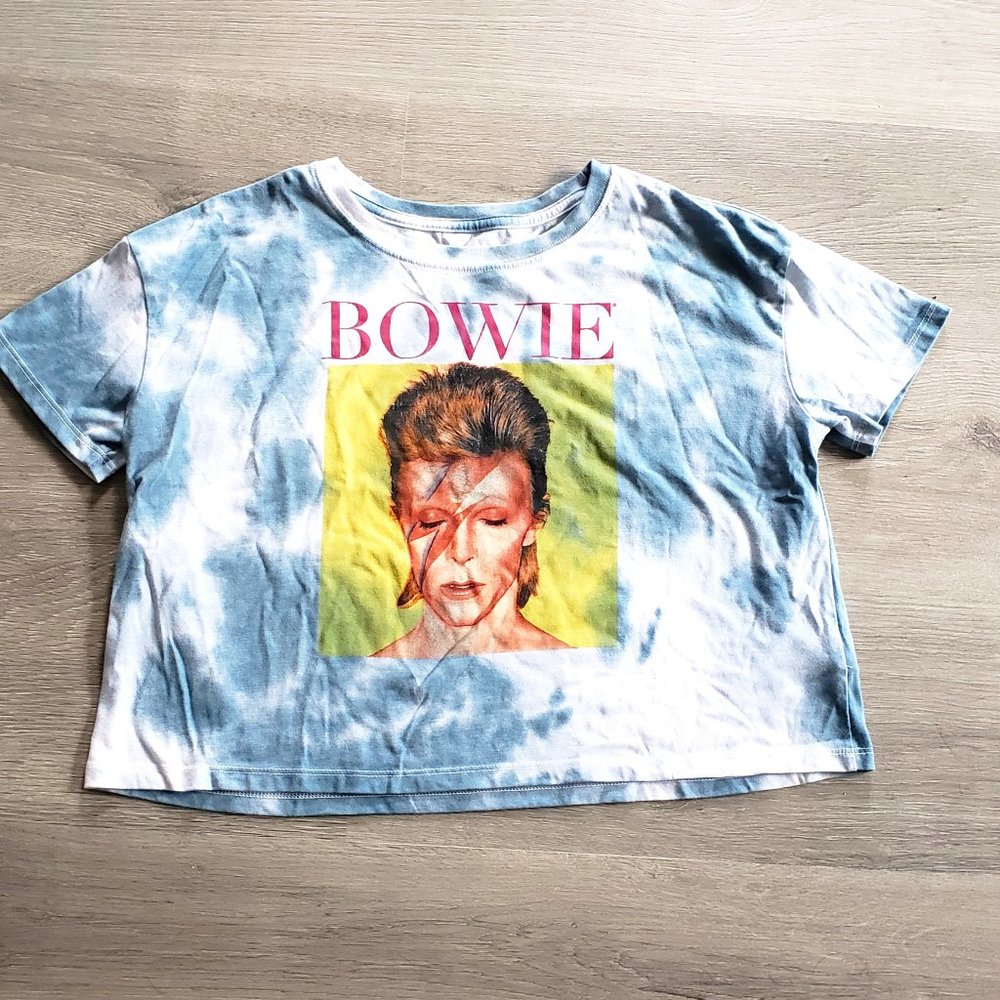 David Bowie Aladdin Sane cropped blue tie dye top, M